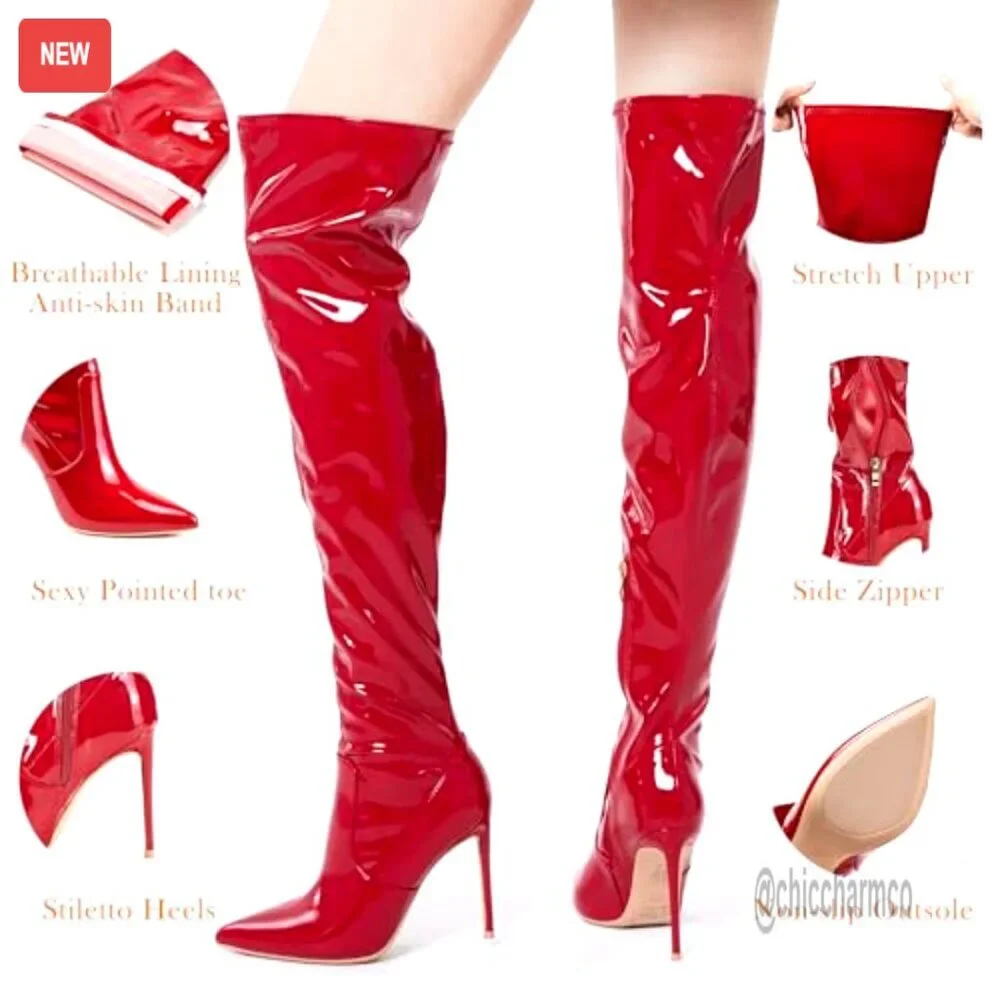 Suede Over the Knee Boots with 4.33 Inch Heel Stiletto Pointed Toe - Picture 4 of 7